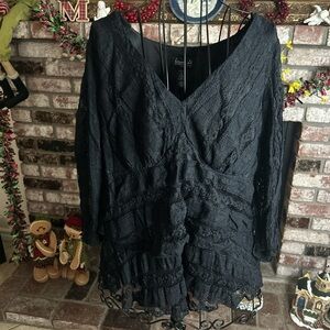 Biyaycda Women’s Black Lace Long Sleeve Blouse Sz 1X